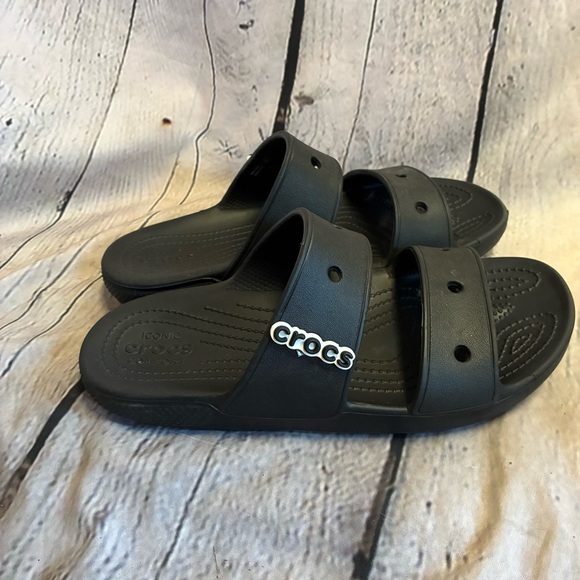 Crocs Unisex Classic Unisex Adults Black 2 Strap Slip On Sandals Size W9 M7 GUC - Picture 1 of 9